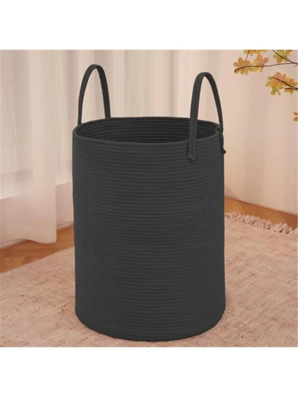 New 60L Cotton Rope Laundry Basket Hamper, Black